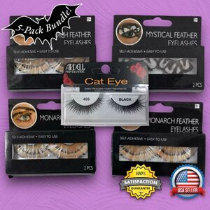 5-PACK Eyelashes Monarch Butterfly, Mystical Feather, Cat Eye Costume Accessory